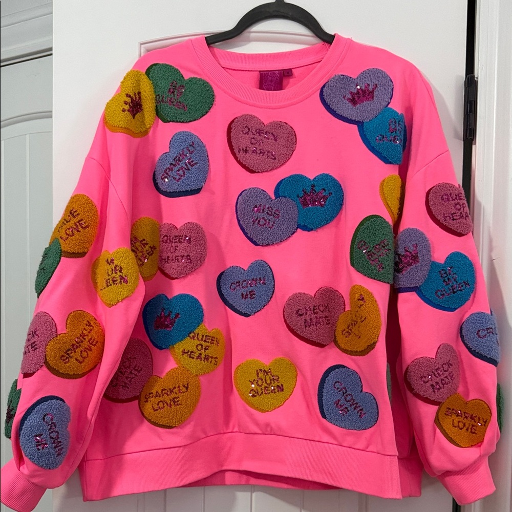 QUEEN OF SPARKLES Pink Heart Sweater